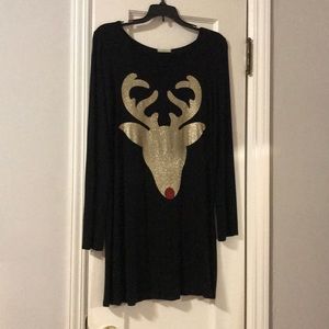 Black tunic with gold, glitter reindeer